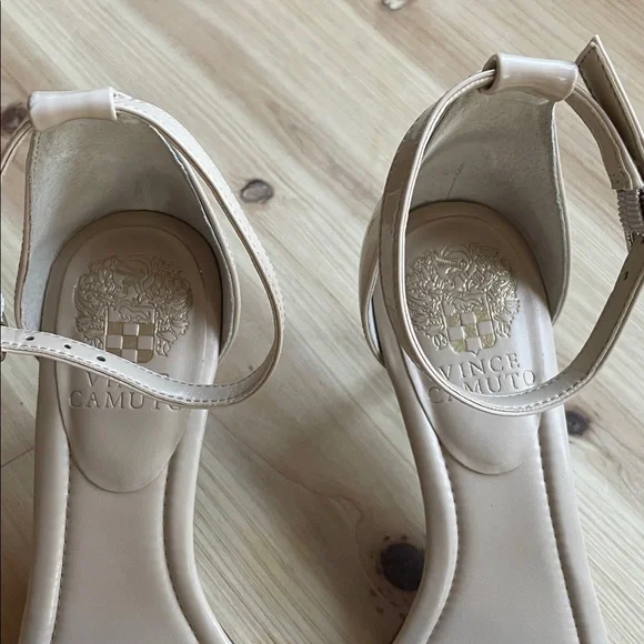 Vince Camuto Women's Nude Square Toed Kitten Heeled Sandals - Picture 2 of 10